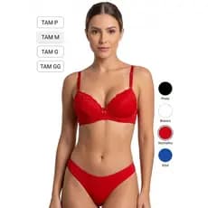 Conjunto de Langerie Feminino Confortavél Calcinha e Sutia Com Bojo Reforçado Tamanho P M G GG várias cores