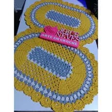 Kit 2 Tapetes Oval Losango 70x45cm Croche Artesanal