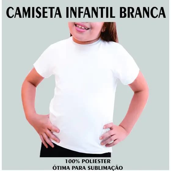 Camiseta Infantil Branca 100% Poliéster Sublimação Infantil Menino Menina Blusa Atacado Lisa Revenda