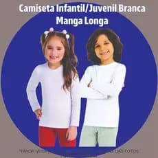 Camisa Branca Manga Longa Lisa Infantil Escolar Uniforme Poliéster Premium Sublimação Atacado