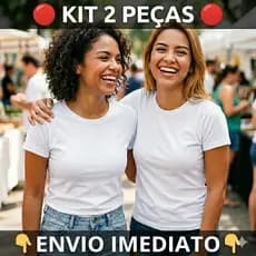 Kit 2 Camisetas Femininas Baby Look Branca para Uniforme Estampa Blusa Básica Atacado Promoção
