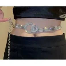 Cinto Strass Brilho Corrente Dois Círculos Acessório Fashion Festa Balada Estioso Feminino