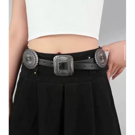 Cinto Feminino Courino Sintético Com Argola Fecho Vintage Acessório Feminino Em Alta Tendência fivela quadrado