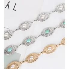 cinto corrente Boho Em Alta Tendência para festa corrente com pérolas cinto oval redondo  cinto com turquesa