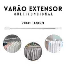 Varão Extensível Multiuso 70 A 120cm Em Inox Ajustável Por Pressão Para Banheiro Cortina Box