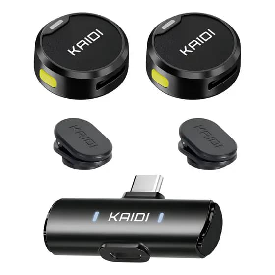 Kaidi Microfone Tipo C De Lapela Duplo Sem Fio Preto