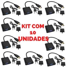 kit 10 unidades Adaptador de Video Hdmi - Vga Cabo Conversor Hdmi Par Vga C Saída P2 Áudio 1080p