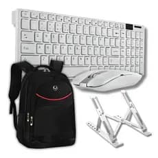 Kit Teclado e Mouse Sem Fio + Suporte para Notebook Aluminio Reforçado de Qualidade E Mochila Qualidade Resistente Offic