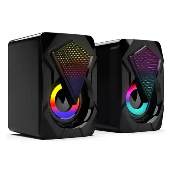 Caixa Caixinha De Som Pc Led Computador Notebook Gamer Tv Preto Lehmox com Led RGB LEY-1916 6w