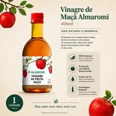 Vinagre de Maçã Almaromi 400ml 4% Acidez | Natural e Saudável-