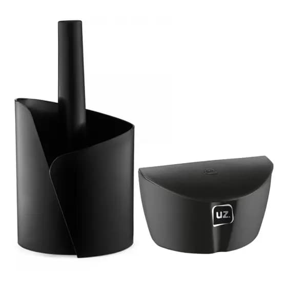 Kit 2 Peças Saleiro de Cozinha com Tampa e Porta Papel Toalha Preto UZ