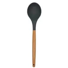 Colher de Silicone Cinza com Cabo de Bambu