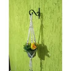 Suporte Para Vaso de Plantas em Macramê, Porta Vaso de Plantas em Macramê - PROMOÇÃO Suporte Plantas Pequenas Feito em Macramê + Mão Francesa e Vaso de de Aro 10cm