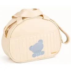 Bolsa Maternidade pequena Bege com Urso Bordado Azul Bebê