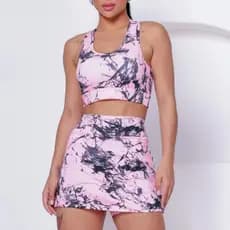 Conjunto Short Saia e Top Tay Day Bordado Academia Treino Pilates Yoga Crossfit Feminino