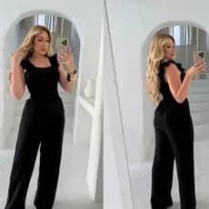 Macacão Feminino Tecido Duna Forrado Pantalona com Bojo Alta Qualidade
