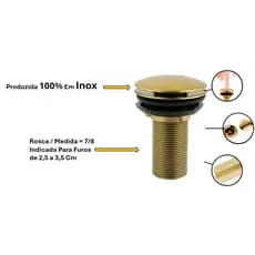 Valvula Clic De Inox Gold, Valvula Clic 100 % Inox Dourada, Ralinho Pia, Valvula Cuba De Apoio