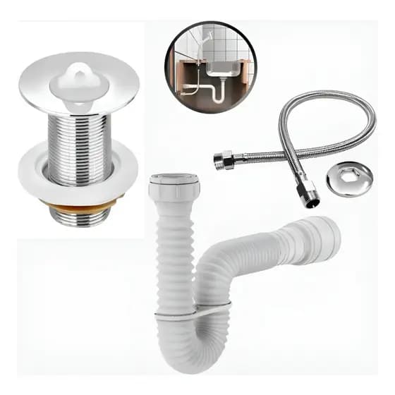 Link Metais, Kit Sifao, Valvula 7/8, Engate Inox, Conjunto Para Banheiro, Valvula, Sifao e Engate