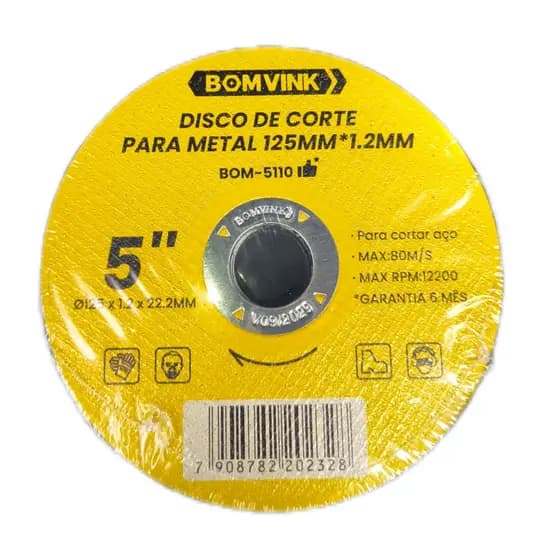 Disco de Corte 5" 125mm x 1.2mm Bomvink Fino Alta Precisão para Metal Aço Ferro Esmerilhadeira
