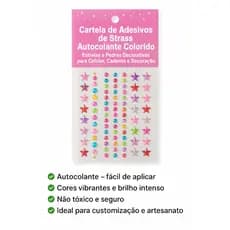 Cartela de Adesivos de Strass Autocolante Colorido – Estrelas e Pedras Decorativas para Celular, Caderno e Decoração