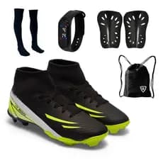 Chuteira Campo UZ 2000 Botinha Cano Alto Adulto Uzze Sport Lançamento + Meião Relógio Caneleira Mochila