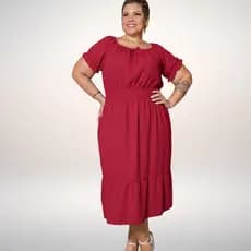 Vestido feminino Plus Size mídi Soltinho Lastex na Cintura Manga Princesa Verão
