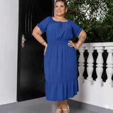 Vestido Midi Plus Size Três Marias Ciganinha Tecido Duna Moda Evangélica