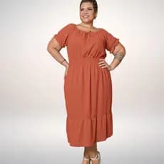 Vestido Plus Size Midi Elegante Social Festa Moda Evangélica Culto Igreja Duna Promoção 2026