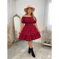 Vestido Xadrez Festa Junina São João Ciganinha Com Lastex Rodado Tendência Casual Inverno M G GG