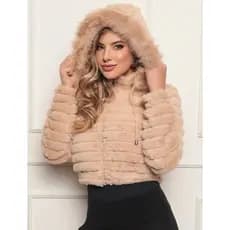 Jaqueta Puffer Dupla Face Peluciada, Casaco Feminino Teddy