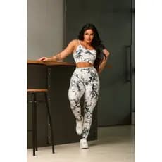 Conjunto Feminino Academia Esportivo, Legging e Top Tie Dye Modelador