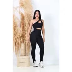 Conjunto Sem Costura Canelado Feminino, Conjunto Academia Fitness, Top e Legging