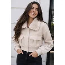 Jaqueta Cropped Lã Batida Premium Forrada, Casaco Quentinho Feminino Estiloso Moda Blogueira