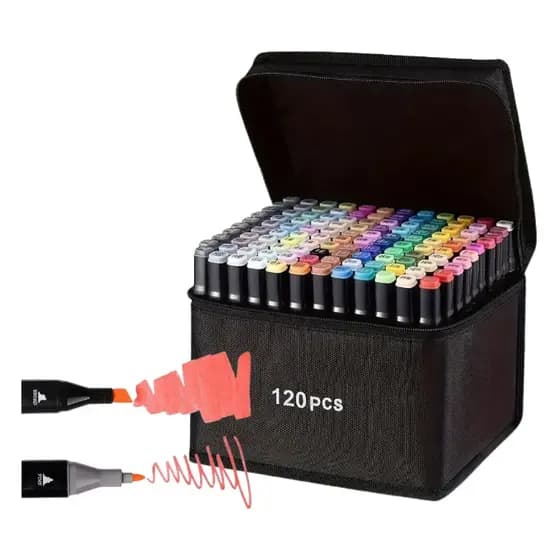 Estojo De 120 Cores Canetas Marcadoras Cores Vibrantes Ponta Dupla