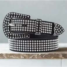 Cinto Cravejado Feminino Tachas Prata Couro Pu Western Fashion CC-236