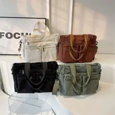 Bolsa Feminina De Ombro Tiracolo Transversal Tote Multiuso Grande Capacidade Veludo Cotelê Ecobag Com Zíper