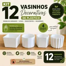 12 Vasinhos Decorativos de Plástico Brancos 4 Modelos para Decoração