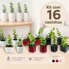 Kit 16 Vasinhos Decorativos Modernos Com Plantas Artificiais