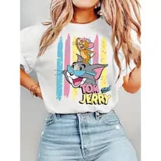 Camiseta T-shirt Feminina/Infantil Camisa Estampada Tom E Jerry Algodão Casual