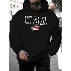 Moletom Masculino Feminino Blusa De Frio Casual Estampa EUA  Canguru Capuz Bolso Algodão