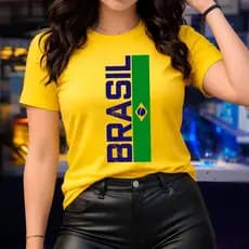Camisa Do Brasil Blusa Feminina Camiseta Copa Do Mundo T-shirt Exa Camisa Casual 100% Algodão
