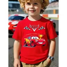 Camiseta Infantil Cars Relampago McQueen Troféu de Corrida para Meninos 100% Algodão e Confortável
