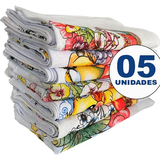 5 Pano de Prato Estampado com bainha 5un