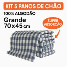 5 Panos de Chão Xadrez Grande 70x45cm – Algodão Reforçado, Super Absorvente e Durável, Kit Multiuso Limpeza