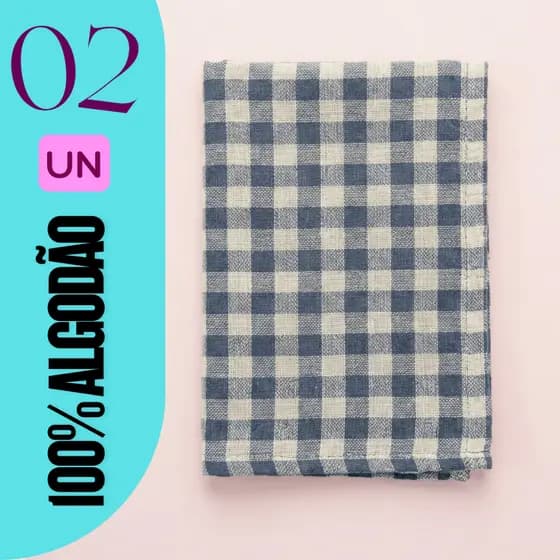 Kit 2 Pano de Chão Xadrez 70x45cm Extra Grande 100% Algodão Pano de Limpeza Multiuso Alta Absorção Overloque