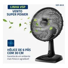 Ventilador De Mesa 30cm Super Power Mondial Preto 60w 6 Pás Vsp-30-b - 127v Super Silencioso
