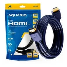 Cabo Hdmi 2.0 4k Blindado 5 metros Ponta Gold 60hz Aquário