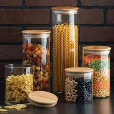 5 Potes de vidro Hermético Vidro com Tampa de Bambu pote tempero 250ml pote 650ml pote 950ml 1,8ml, Pote de 2 Litros