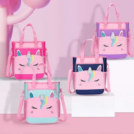 Lancheira Infantil Bolsa Unicórnio Sacola Transversal Juvenil Lancheira Merendeira Rosa Azul Vermelha Grande Capacidade
