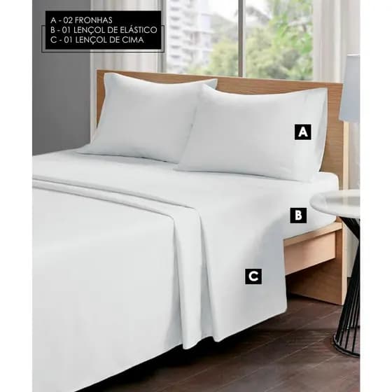 Jogo de Lençol para Cama King Size 4 peças Percal 200 fios - 100% Algodão